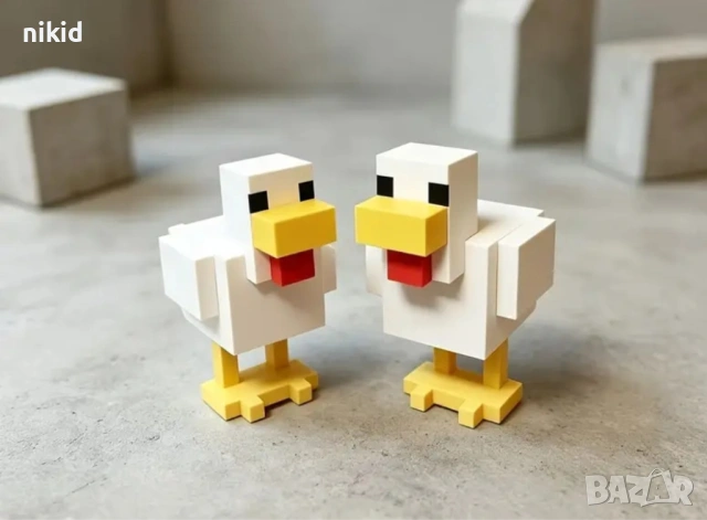 3D minecraft chicken Пикселна фигурка статуетка Пиле Майнкрафт за игра и украса торта играчка