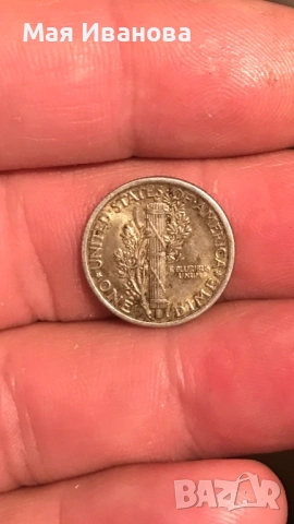 Дайм 1917 година САЩ, снимка 2 - Нумизматика и бонистика - 54363866