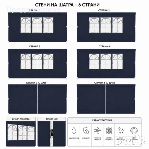 Градинска шатра 3x6 м водоустойчива - Парти палатка с 6 странични панела, прозорци и UV защита, снимка 9 - Градински мебели, декорация  - 54800108
