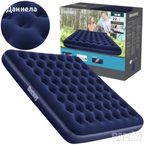 Надуваем двоен матрак 203x183x22 см – До 300 кг, кадифена повърхност, за дома и къмпинг, снимка 13 - Други стоки за дома - 55063833