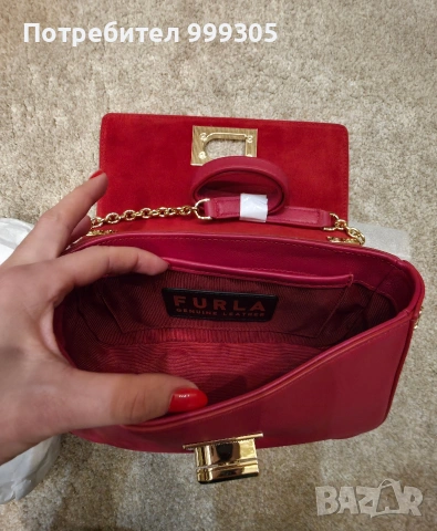 Оригинална дамска чанта Furla 1927 Rosso Vene – чисто нова, снимка 11 - Чанти - 54364459