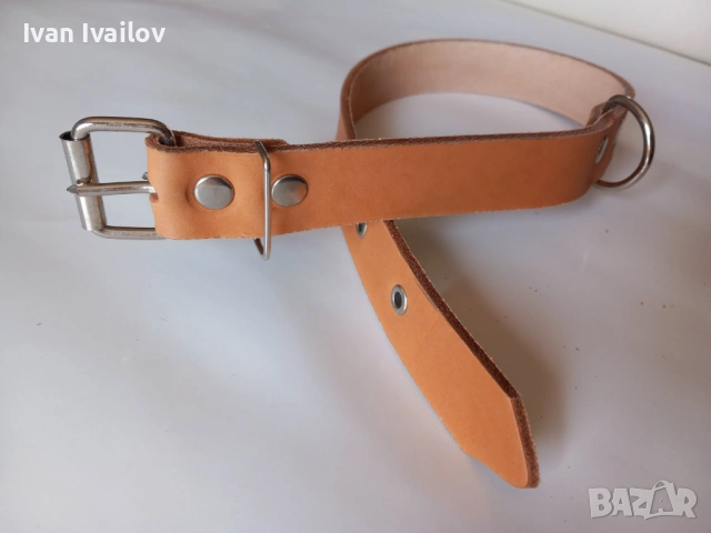 Светъл кожен нашийник (Натурален бланк) – ширина 3 см / дължина 60 см, снимка 3 - За кучета - 54144805