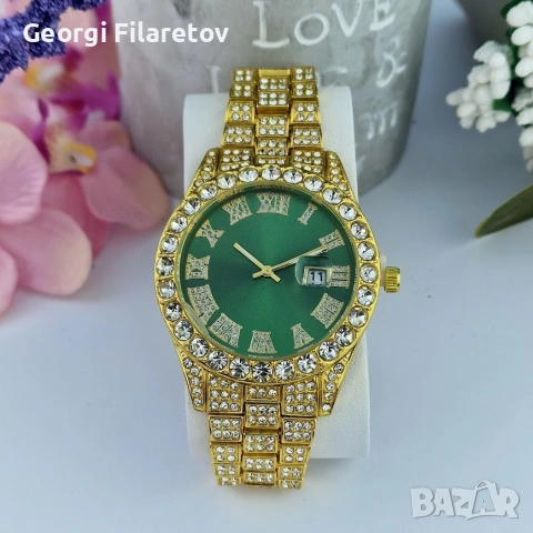 Royal Gold Watch – Burgundy 👑 | дамски часовник с кристали, снимка 2 - Дамски - 55165796