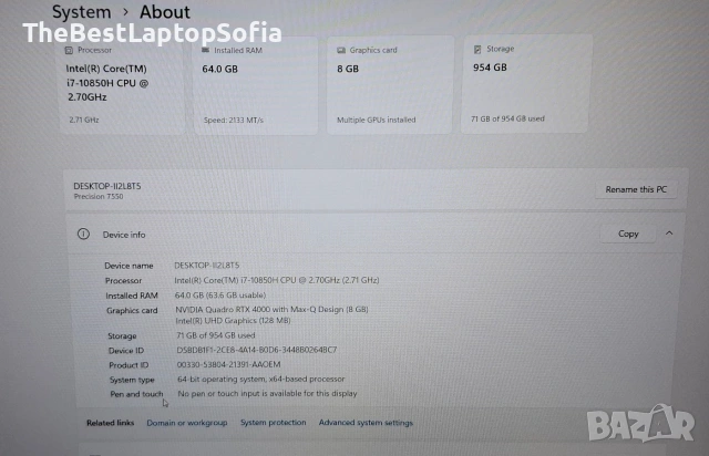 Лаптоп Работна Станция Dell 7550 | I7 10850| 64GB RAM | 1 TB SSD | RTX 4000, снимка 6 - Лаптопи за работа - 54371329