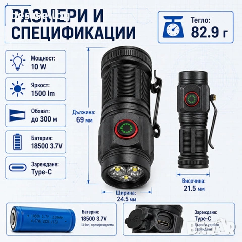 Мощен мини ръчен фенер LED акумулаторен USB зареждане за лов риболов къмпинг туризъм палатка XHP360, снимка 6 - Къмпинг осветление - 53090640