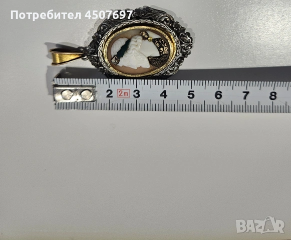 мъжки медальон с камея, изобразяваща гладиатор  злато и сребро., снимка 13 - Колиета, медальони, синджири - 54615065