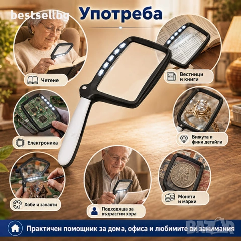 Увеличителна ръчна лупа правоъгълна лед увеличение за четене сгъваема, снимка 2 - Други инструменти - 42341505