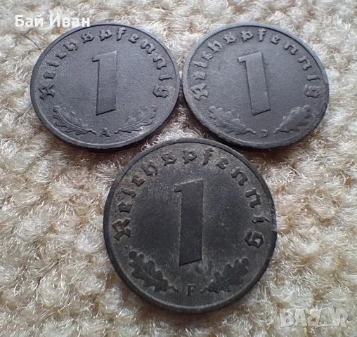 Стара монета/и 1 пфенинг 1942 г. букви А , D и F свастика - Германия - цинкови, снимка 11 - Нумизматика и бонистика - 55380701