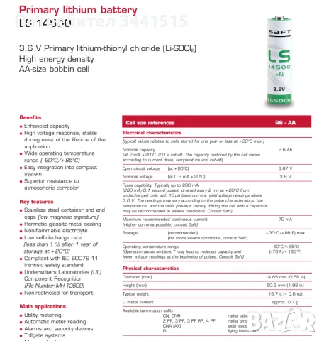 8 бр. Saft LS14500 AA 3.6V 2600mAh Литиеви батерии Li-SOCl₂, снимка 4 - Батерии, зарядни - 55456212