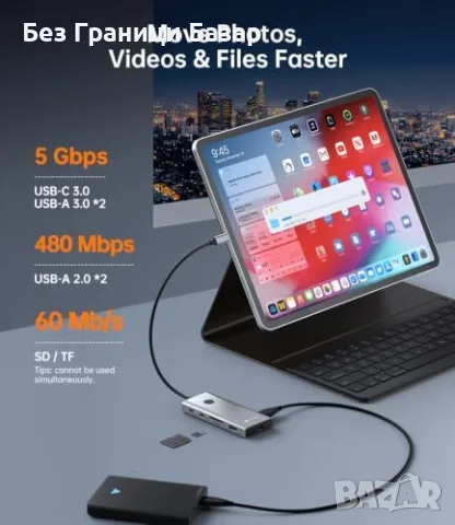 Нов лаптоп хъб Докинг станция за MacBook HP Dell Lenovo, 2 HDMI, USB 3.0, 4K 60Hz, снимка 6 - Кабели и адаптери - 55564999