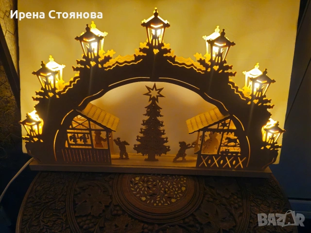 Немска коледна арка със 7 светлинни лампи, дърво в естествен цвят. Производител Erzgebirgskunst, снимка 8 - Декорация за дома - 54344188