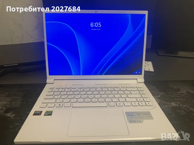 Геймърски лаптоп Acer Nitro V14 (Pearl White) – Ryzen 7 8845HS/32GB RAM/RTX 4050, в гаранция
