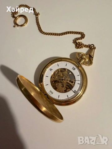 Джобен часовник TCM SKELETON с верижка. Позлатен.