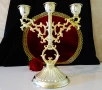 Позлатен калаен свещник тройка,троен свещник,печат. , снимка 5
