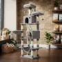 Драскалка за котки Light Gray 206 см – XXL катерушка с 2 къщички, хамак и площадки, снимка 1