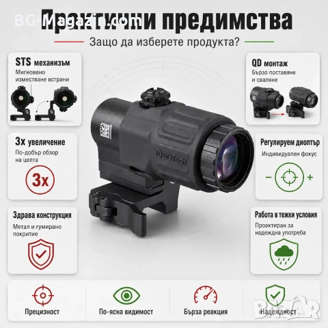 Оптичен увеличител за прицел 3x увеличение STS монтаж бързо освобождаване за пушка оръжие еърсофт, снимка 5 - Оборудване и аксесоари за оръжия - 54027460