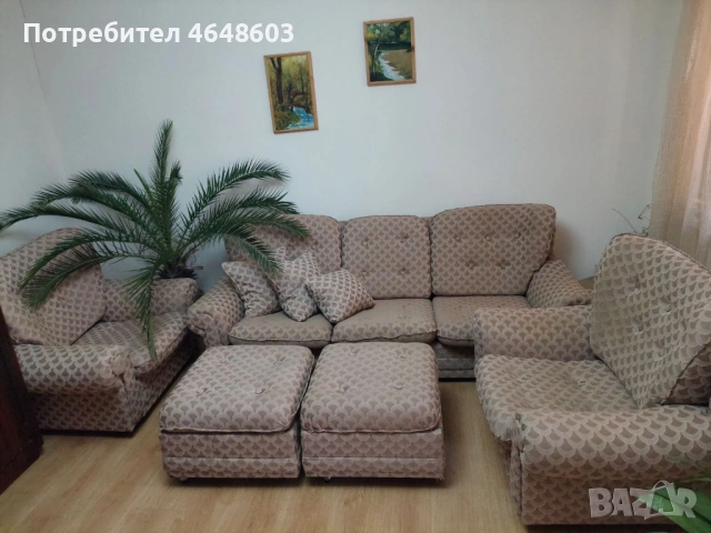 Продавам холова гарнитура с 2 фотьойла и 2 табуретки., снимка 2 - Дивани и мека мебел - 54298524