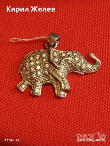 Сребърен медальон с формата на слон 🐘 и кристали амулет за здраве 14154, снимка 5 - Колиета, медальони, синджири - 55005804