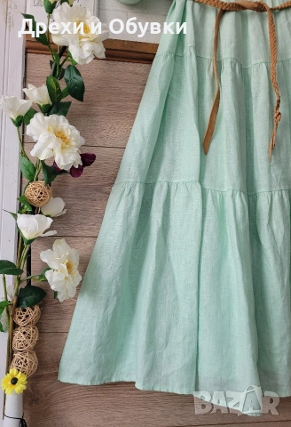 Ленена рокля в цвят мента Италия , снимка 2 - Рокли - 54157793