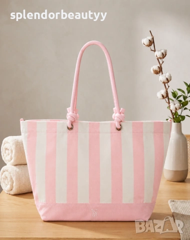 Victoria's Secret Heritage Stripe Rope Handle Tote Bag Голяма дамска чанта, снимка 2 - Чанти - 54209552