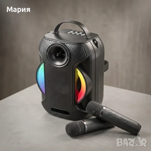 Преносима Bluetooth караоке колона с 2 безжични микрофона, снимка 5 - Караоке - 55614479