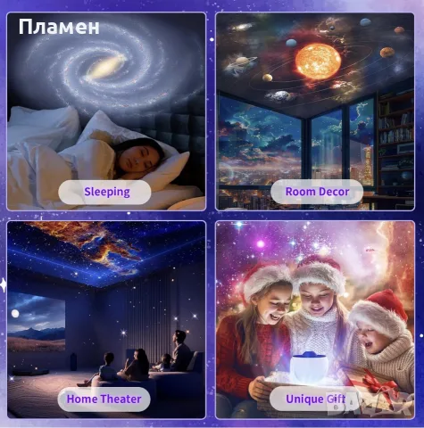 Проектор за звездна нощ Green Leaf 13 в 1, реалистични светлини, много съзвездия, размер 5 м, снимка 3 - Прожектори - 55373883