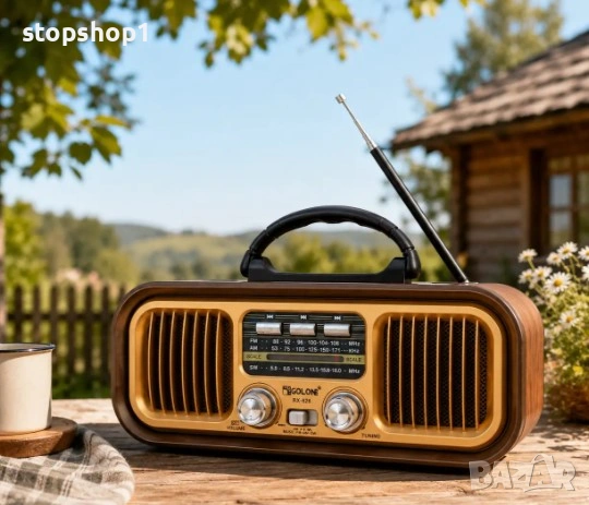 Преносимо радио GOLON RX-826 с Bluetooth, USB и SD карта, сменяема батерия, 24x10x8 см, кафяво / Blu