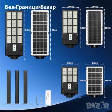 Нова Соларна улична лампа LED слънчев прожектор 1000W със сензор за движение IP65, снимка 6 - Лед осветление - 54311502