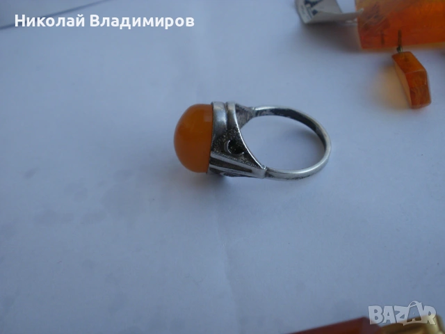 Сребърни кехлибар обеци с камъни пръстен сребро изумруди, снимка 7 - Обеци - 48682733