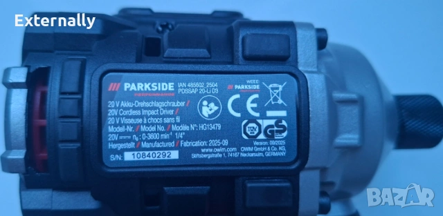 Ударен винтоверт Parkside Performance PDSSAP 20 Li D3 + Smart батерия + зарядно - гаранция, снимка 8 - Винтоверти - 54672029