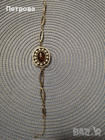 сребърна гривна с кехлибар. , снимка 2 - Гривни - 53975705