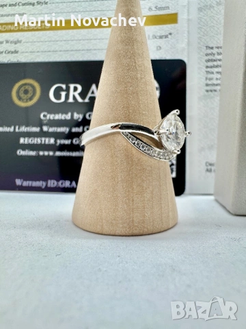 Сребърен пръстен с мойсанит (Диамант) 1 карат, снимка 4 - Пръстени - 54152340