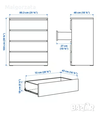 Скрин IKEA MALM 4 чекмеджета, снимка 3 - Скринове - 55689638