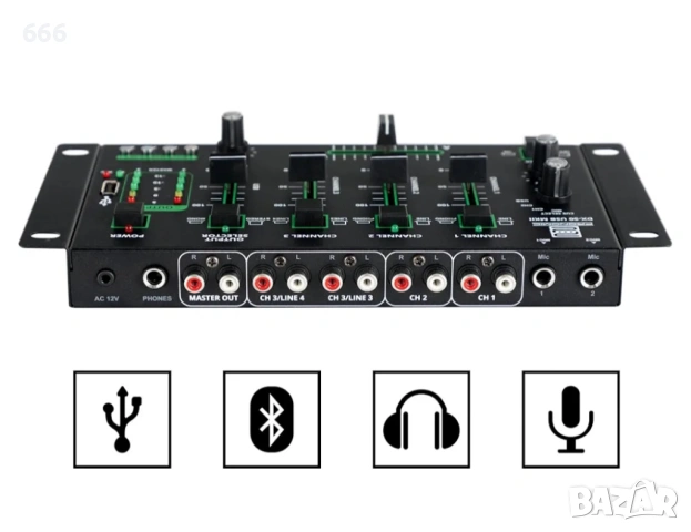 4-канален DJ миксер с Bluetooth Pronomic DX-50 USB MKII, снимка 2 - Друга електроника - 54715461