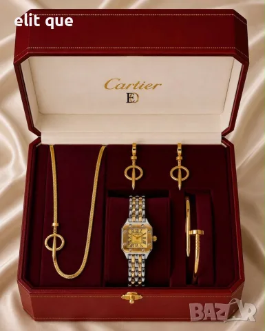 часовник,колие,гривна и обеци cartier от висококачествена неръждаема стомана , снимка 6 - Гривни - 55343416