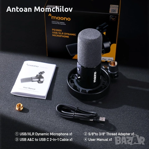 Динамичен микрофон Maono PD300X USB/XLR, снимка 2 - Микрофони - 55178748