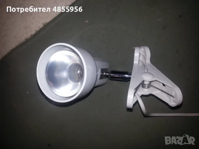Бяла лампа със щипка - халогена крушка La Member  1xE27 max 60w R63, снимка 7 - Други - 55654617