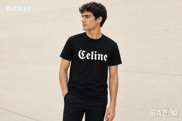 Мъжка тениска Celine Paris — черна с готически шрифт лого „Celine", regular fit