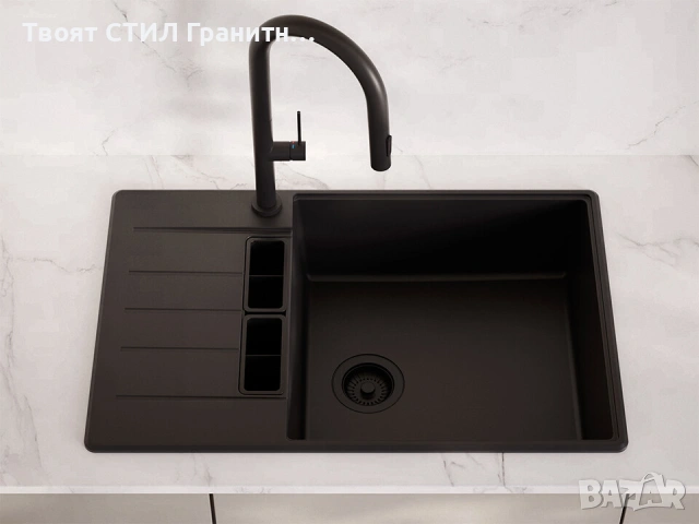 Черна кухненска мивка от гранит Копенхаген 780x500 SmartSpace Top 60, снимка 11 - Мивки - 54463612