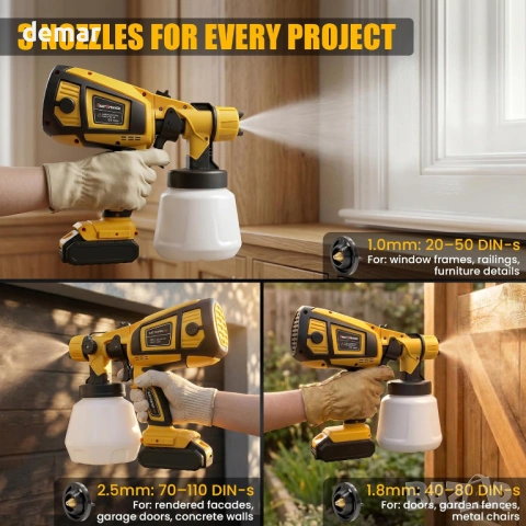 Безжичен пистолет за боядисване за Dewalt 18V батерия, 900 мл, 3 дюзи (без батерия), снимка 4 - Други инструменти - 54642685