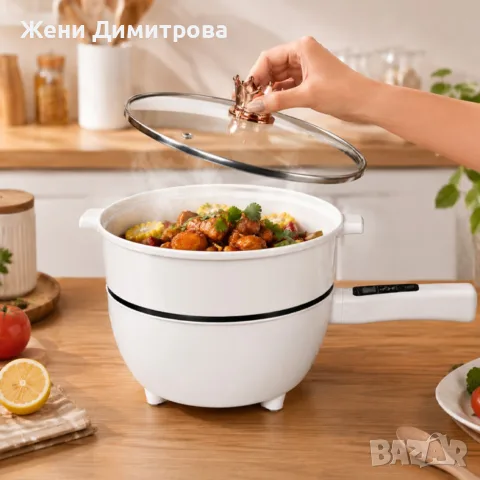 Многофункционален електрически тиган 4 л - С незалепващо покритие и стъклен капак, снимка 2 - Съдове за готвене - 55545794