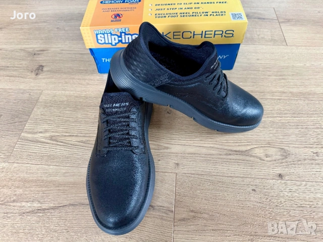 Skechers, кожени обувки, черен, 42.5