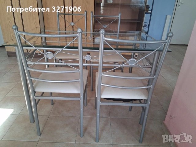 Стъклена маса + 4 стола, снимка 7 - Маси - 54299094