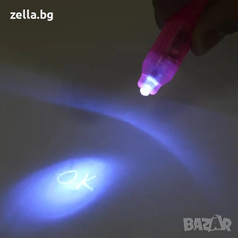 Комплект от 5 броя химикалки с невидимо мастило и UV LED – Тайни съобщения, детски игри 10078, снимка 12 - Друга електроника - 54656968