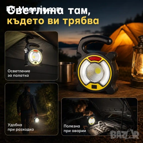 Преносима акумулаторна къмпинг соларна лампа осветление LED фенер USB зареждане за риболов палатка, снимка 3 - Къмпинг осветление - 51016970