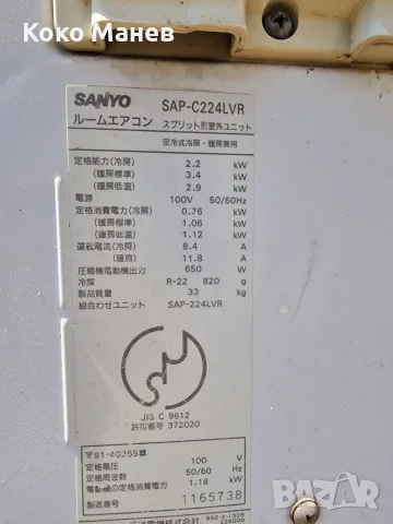 Инверторен климатик SANYO SAP-C224LVR за 69 евро, снимка 2 - Климатици - 55677781