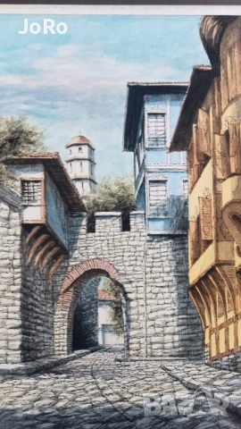 "Хисар капия" Стария град Пловдив-страхотен акварел от Юли Гаджев. 