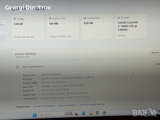 Fujitsu Lifebook U747 I7-7600U/8RAM/256SSD, снимка 6 - Лаптопи за работа - 54984240