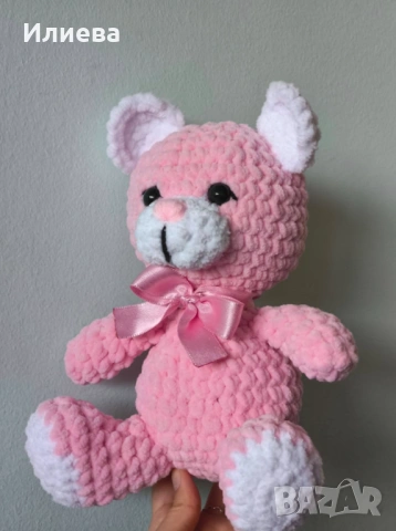 Плетена играчка/ розово мече за подарък, снимка 2 - Други - 54042233