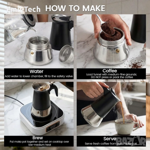 Нов мини индукционен котлон 1000W с кафеварка Мока – комплект, снимка 6 - Кафемашини - 53949223